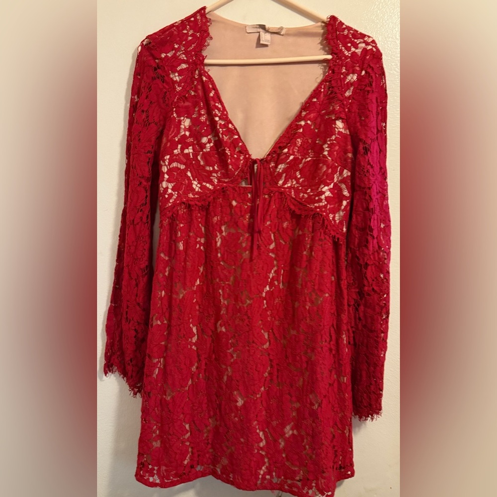 Red Lace Long Sleeve Dress Size Large